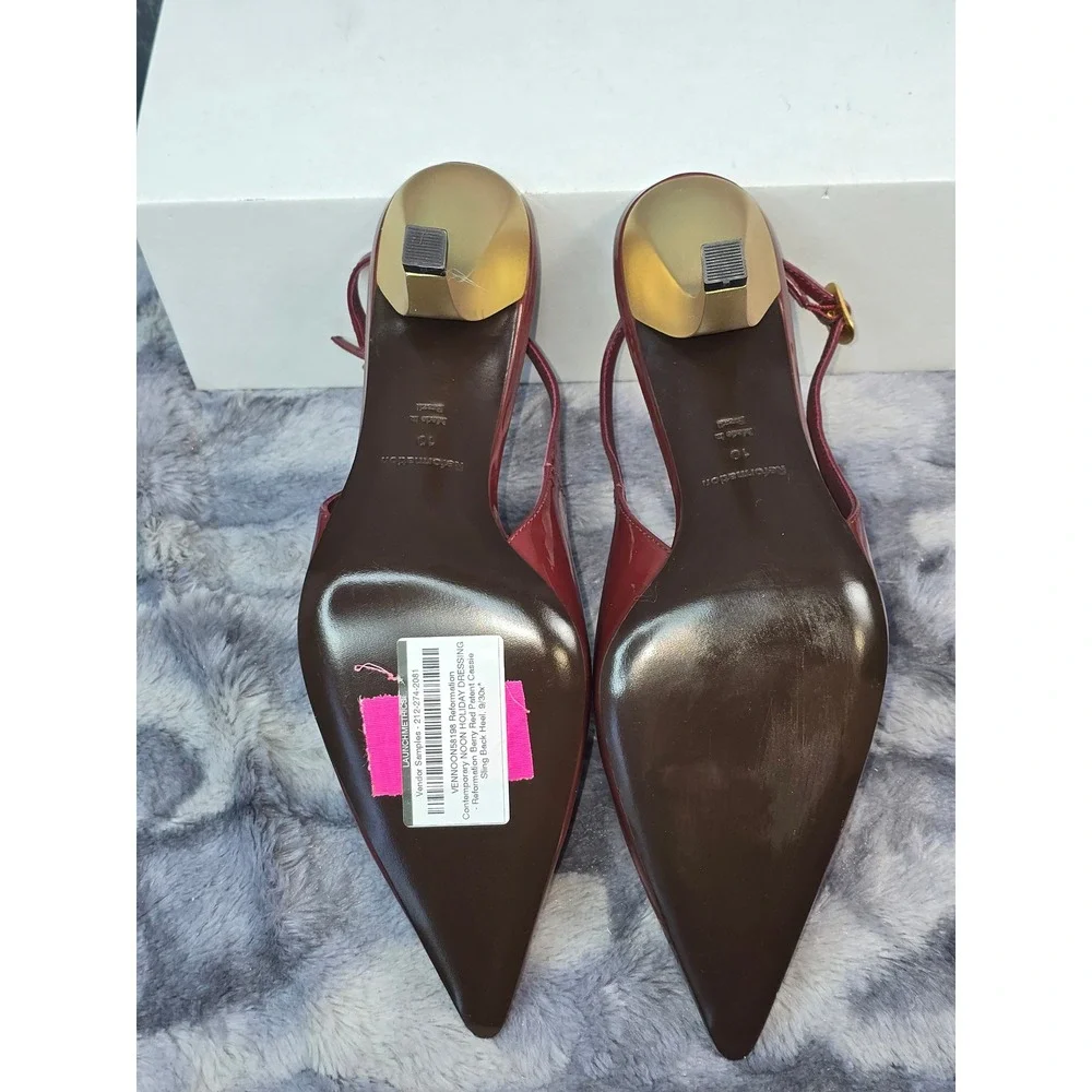 NEW Reformation Cassie Slingback Pump Red Patent Gold Sculptural Heel Size 10